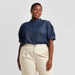 Who What Wear Chambray Denim Puff Sleeve Blouse Top Women’s XXL